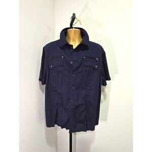 ZEEP Mens XL Short Sleeve Cargo Cotton Camp Shirt Blue Utility Hiking Practical